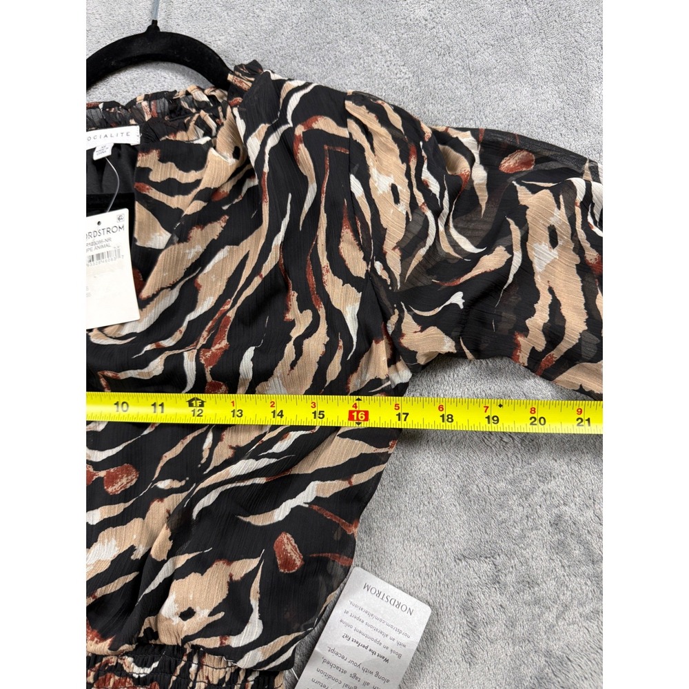 Socialite Womens Animal Print Smocked Waist Mini Dress Black Tan XS - Picture 8 of 9